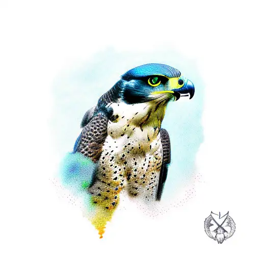 Realistic Fully Body Peregrine Falcon With Waterfall Background Color Realistic