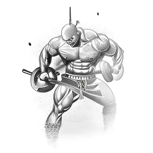 Gym Equipment Intertwined With Samurai Swords