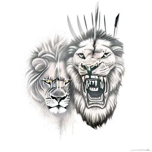 Spartan Warrior Killing A Lion With A Spear