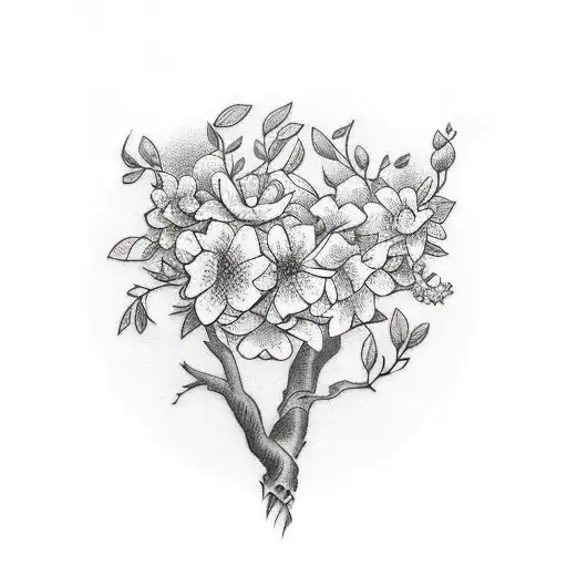 Tree Branch With Flowers Tattoo