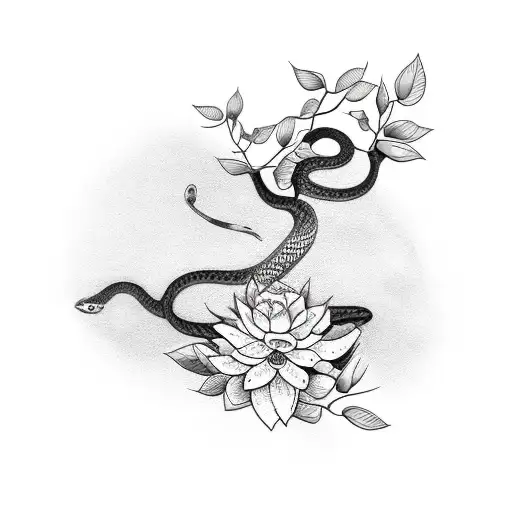 Tree Branch With Snake And Flowers