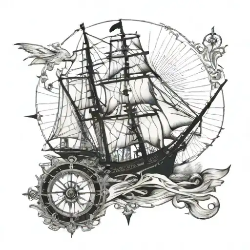 Clipper Ship And Compass