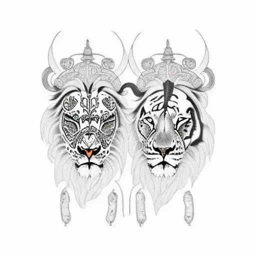Lion And Skull And Tiger