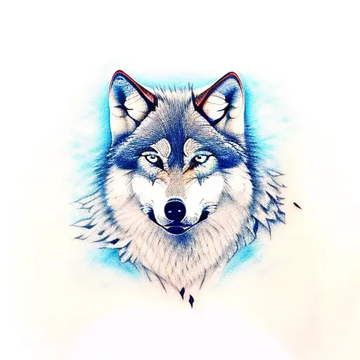 Wolf Split In Half One Side Black With Red Eye Other Side White With Blue Eye