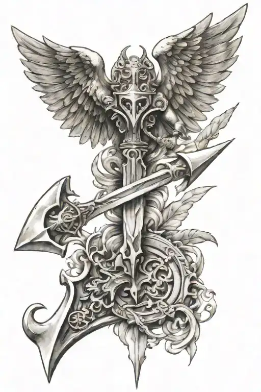 Double Bladed Battle Axe With Icarus And Apollo Based Elements