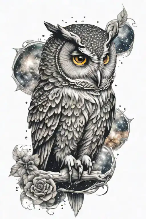 Owl And Galaxy Filled