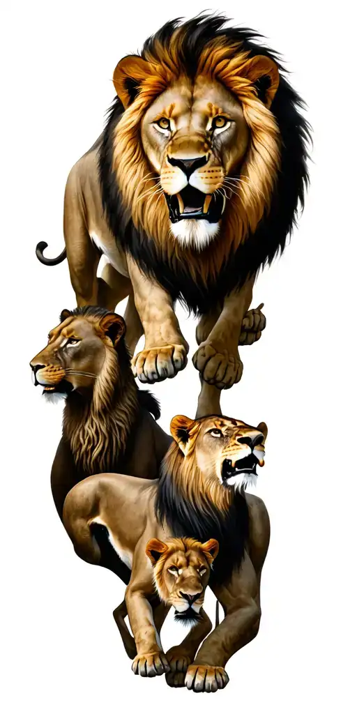 Lion Surrounded By Other Animals Of The Jungle