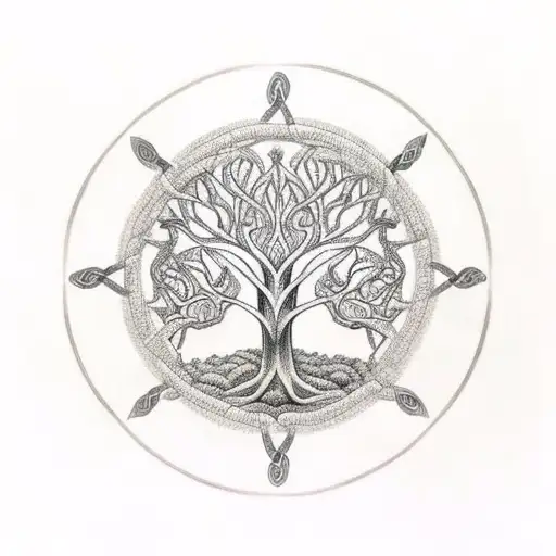 A Tree Of Life With Intricate Branch Patterns Surrounded By A Celtic Circle