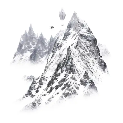 A Majestic Snow-covered Mountain Range With A Hidden Fantastical Creature