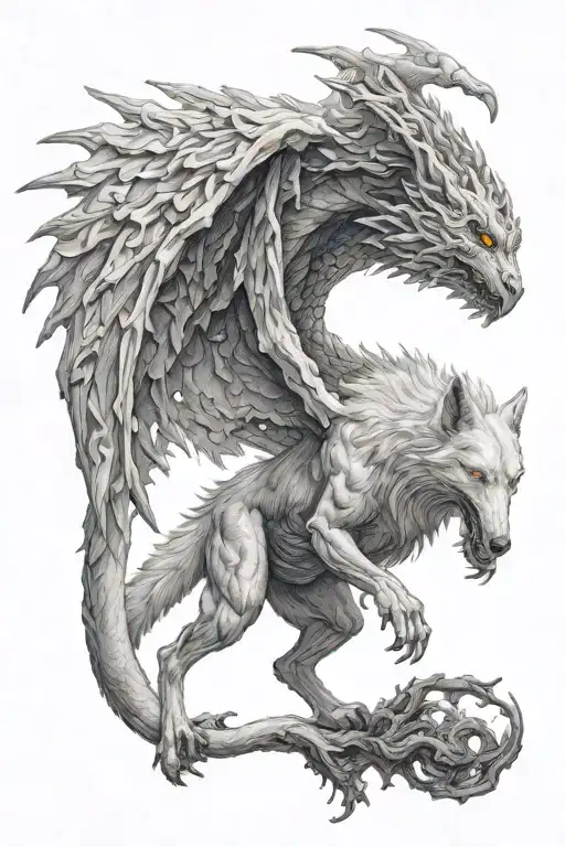 White Wolf Dragon Flying