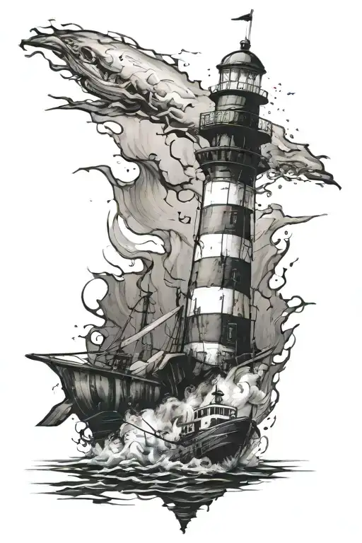 Lighthouse And Underwater Ship Wreck