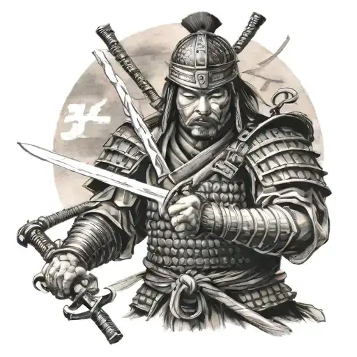 Samurai Warrior Holding 3 Swords