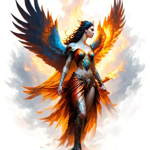 Phoenix Rising Warrior Goddess Emerging Victoriously From The Ashes