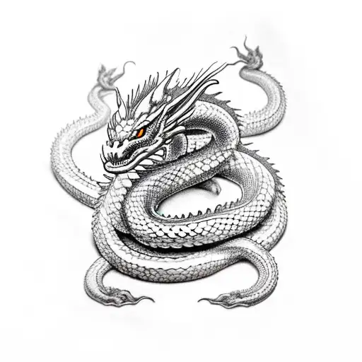 Dragon Interlocked With A Snake On Spine
