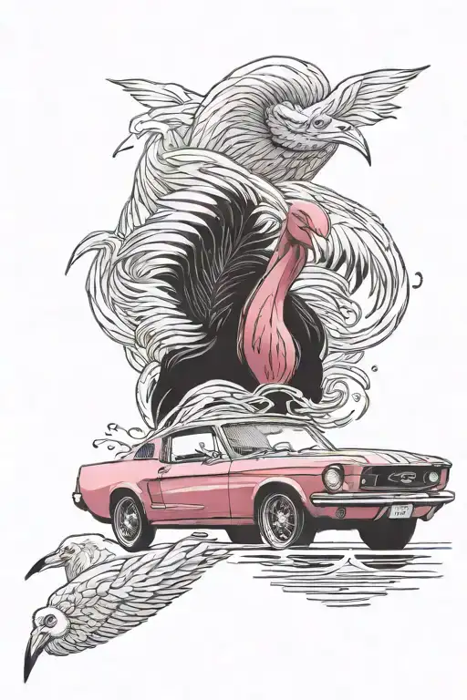 Manly Pink Flamingo Driving A Black Mustang