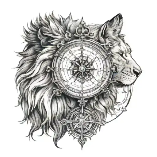 Compass With Half A Dog Face Half A Lion