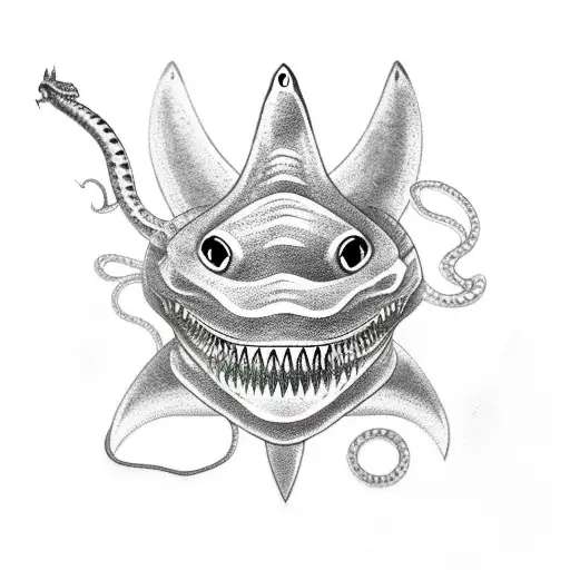 Shark With Crown And Centipede And Snake