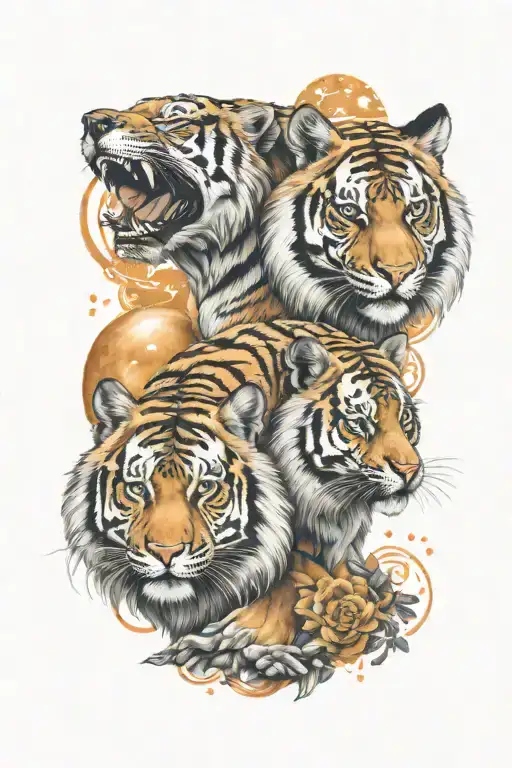 Tiger And Wolf Surrounded By Celestial Scene