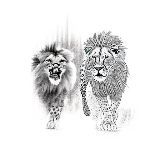 A Lion Racing Against A Cheetah In A Tattooed Race Track