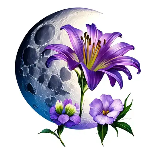 Moon Formation Lily Of The Moon With Primrose And Purple At The Bottom Of The Moon