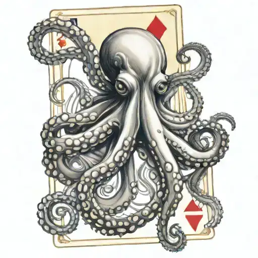 Octopus Wrapping Its Tentacles And A Deck Of Cards