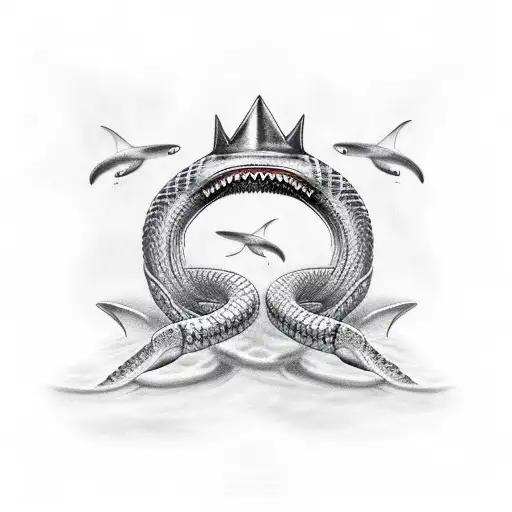 Shark With Crown Wraped In Centipede And Snake