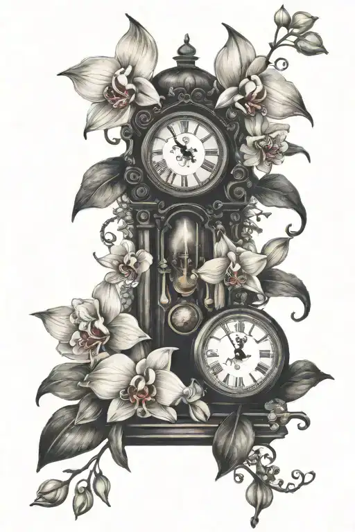 Clock And Orchids