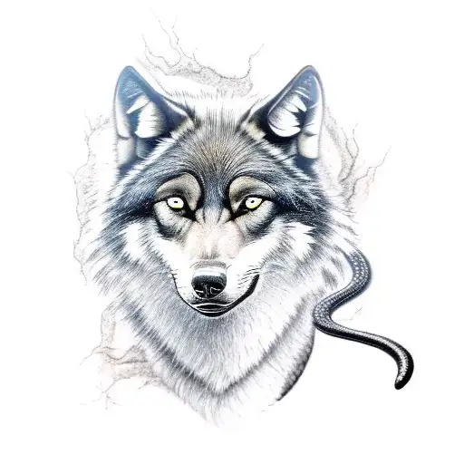 A Black Wolf Fighting A Black Snake