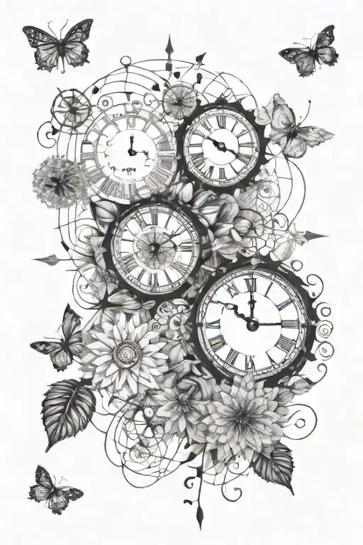 A Geometric Pattern Incorporating Dandelions And Clock