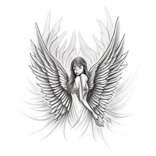 Angel With Burned Wings And Two Ravens