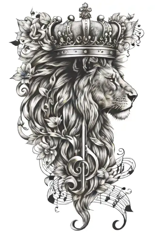 Music Notes And Lion Wearing A Crown