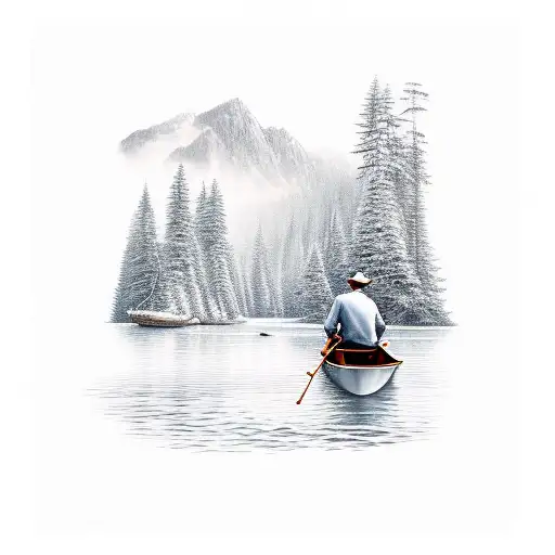 Wilderness With Man Fishing In A Boat Off The Water