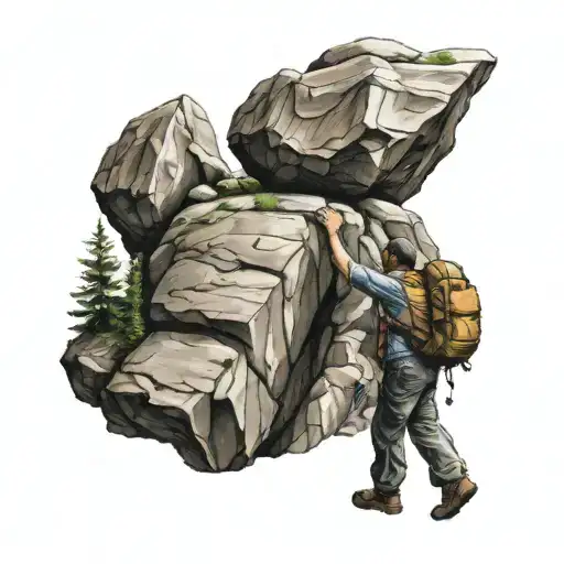 Man Pushing Boulder Up Mountain