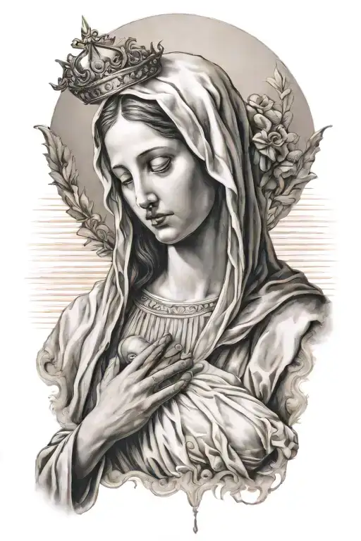 Blessed Virgin Mary With Halo Holding Faceless Baby