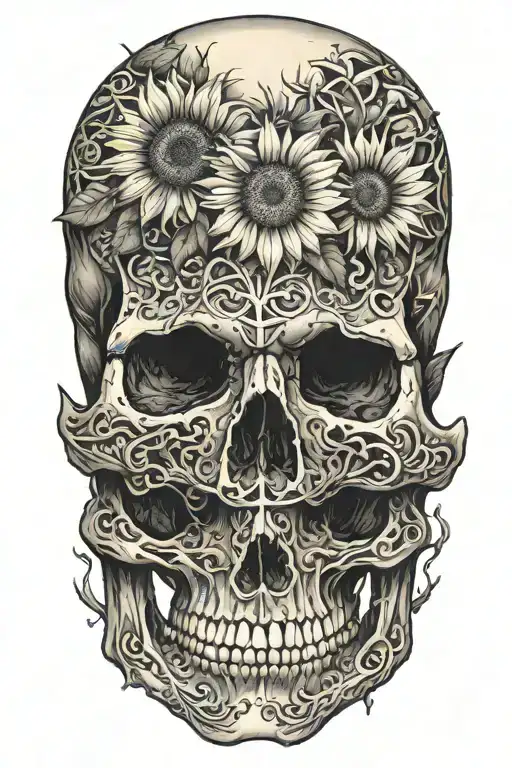 Sun Flowers Growing Out Of Skull