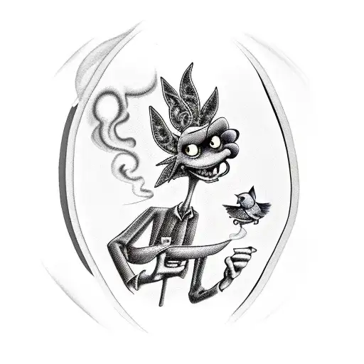 Courage The Cowardly Dog Smoking On The Porch At Peace With 3 Birds Signfying Bob Marly And Peace