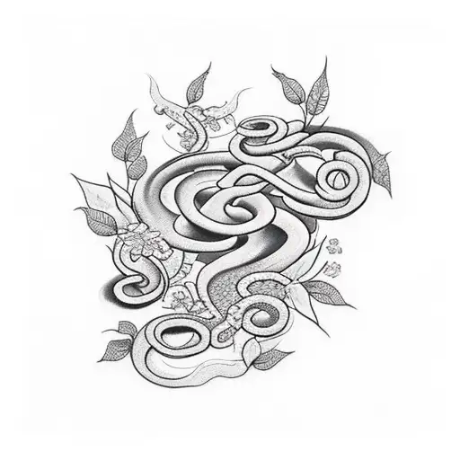 A Full Sleeve Leg Tattoo With A Snake And It Has Flowers With Vines Wrapping Around The Snake
