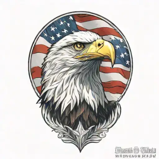 A Bald Eagle In Front Of A Waving American Flag