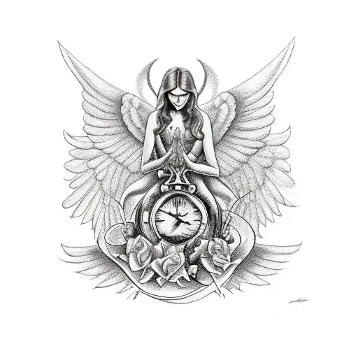 Hourglass With An Angel And Demon Holding Each Side