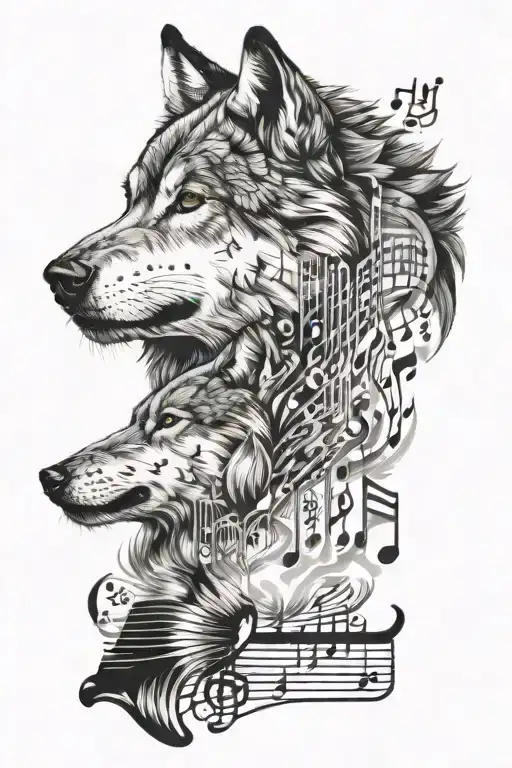 Music Notes And Wolf
