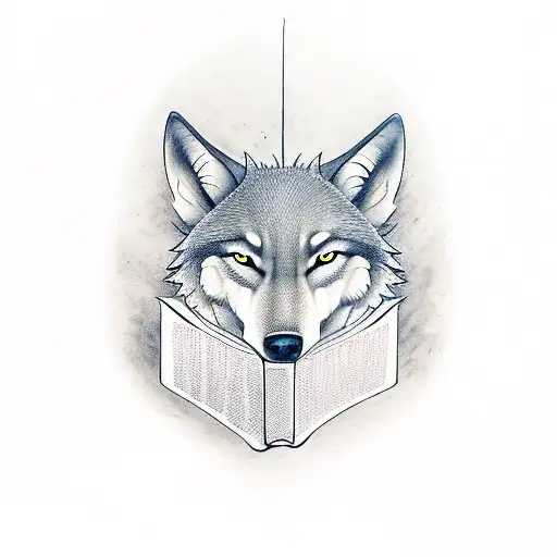 A Realistic Wolf Reading A Book In The Jungle