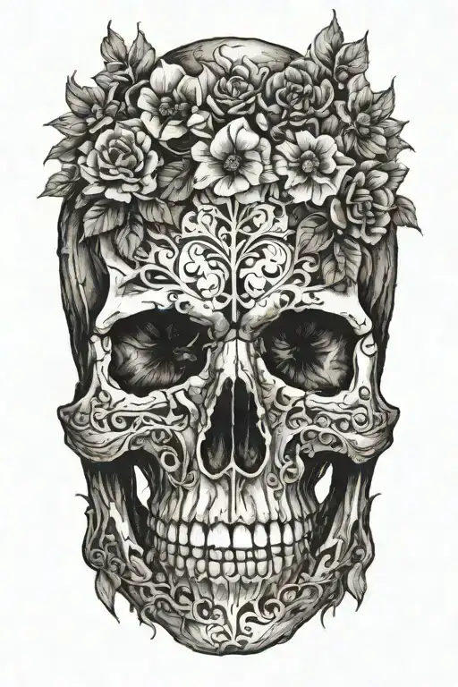 Flowers Growing Out Of A Decaying Skull Symetrical More Flowers