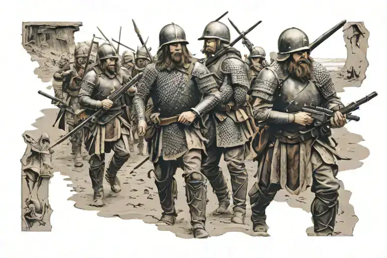 Massive Norman Army On The Beach Of England With Their Ships In The Background