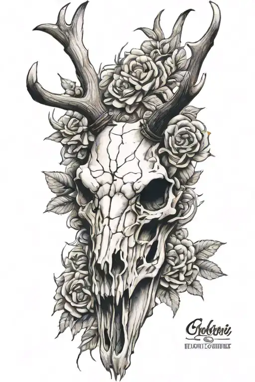 Deer Skull On Shin With Antlers Around Side Of Knee