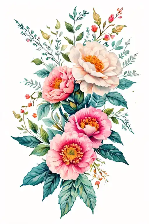 Color Realism Dainty Floral Tattoo On The Spine