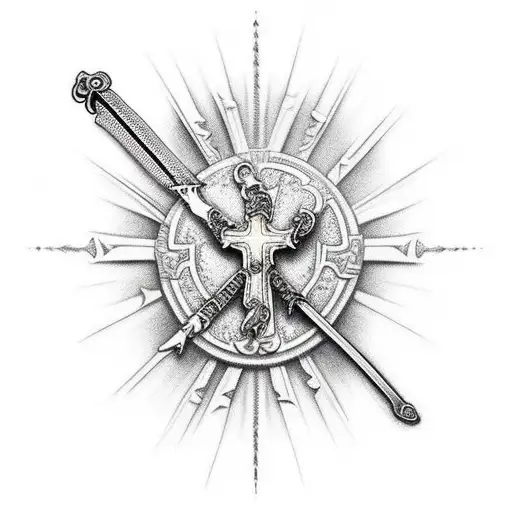 Jesus Cross With Sword And Shield