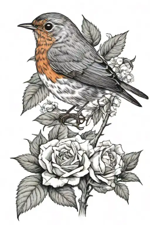 European Robin Perched On Yorkshire Rose