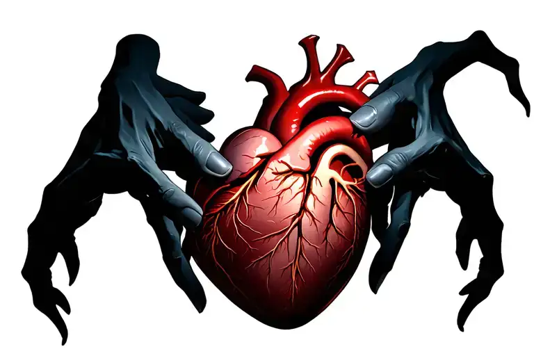 Demon Hands Riping Open Chest To Expose Anatomical Heart