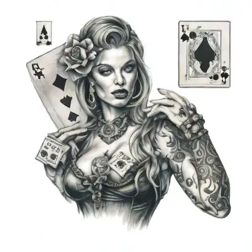 Woman With Deck Of Cards Gambling Themed