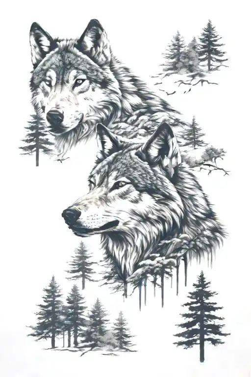 Wolf Head And Pine Trees
